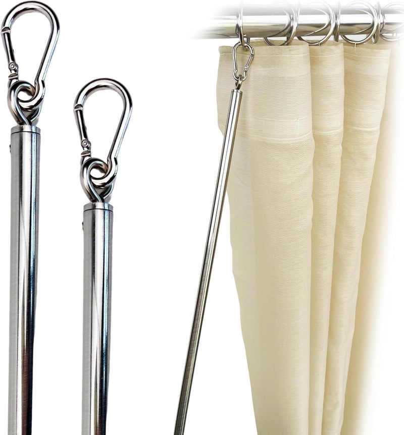 OooWow 36 inch (2 Pack) Stainless Steel Iron Curtain Pull Wand - Drapery Pull Rod - Versatile Curtain Wand - Strong Metal Drapery Wand (36in SS 2Pk) - Image 1